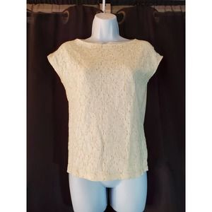 Ralph Lauren Size S Petite Cream Lace Front Tee